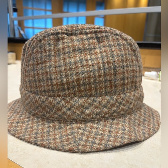 TOTES Vintage Tweed Wool Blend Plaid Fedora Style Hat Rain Resistant - Picture 2 of 8